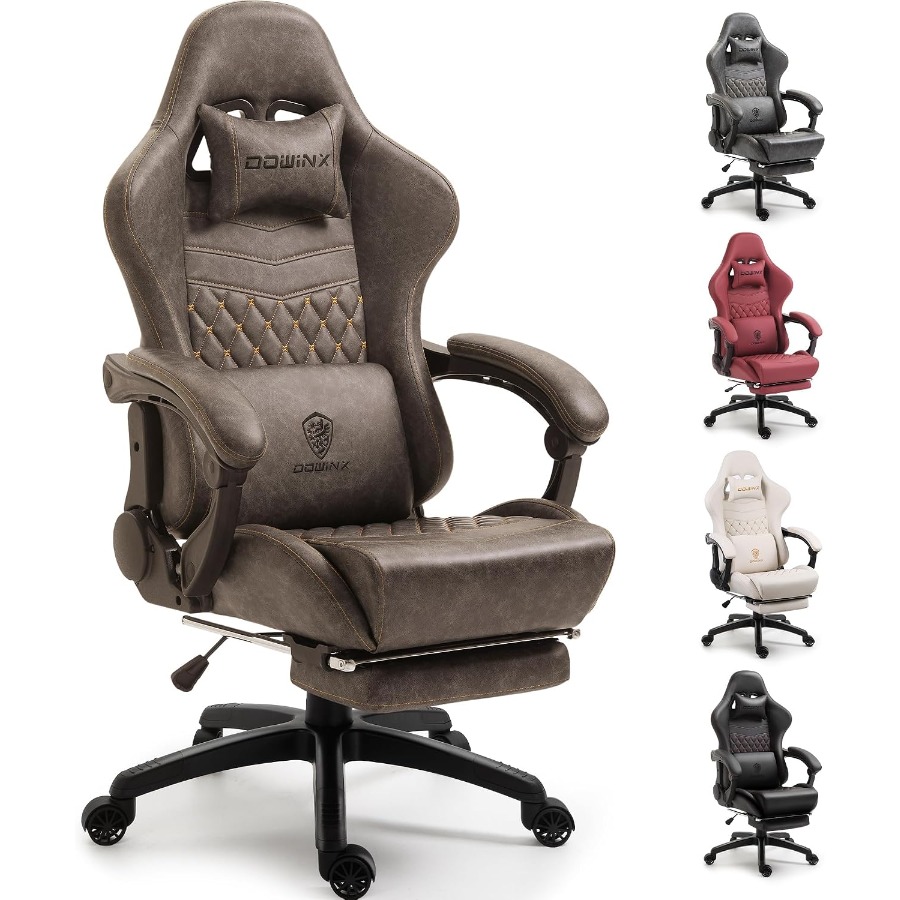 Massage - Großer, hoher Vintage-Gaming-Stuhl für Erwachsene: Brauner,