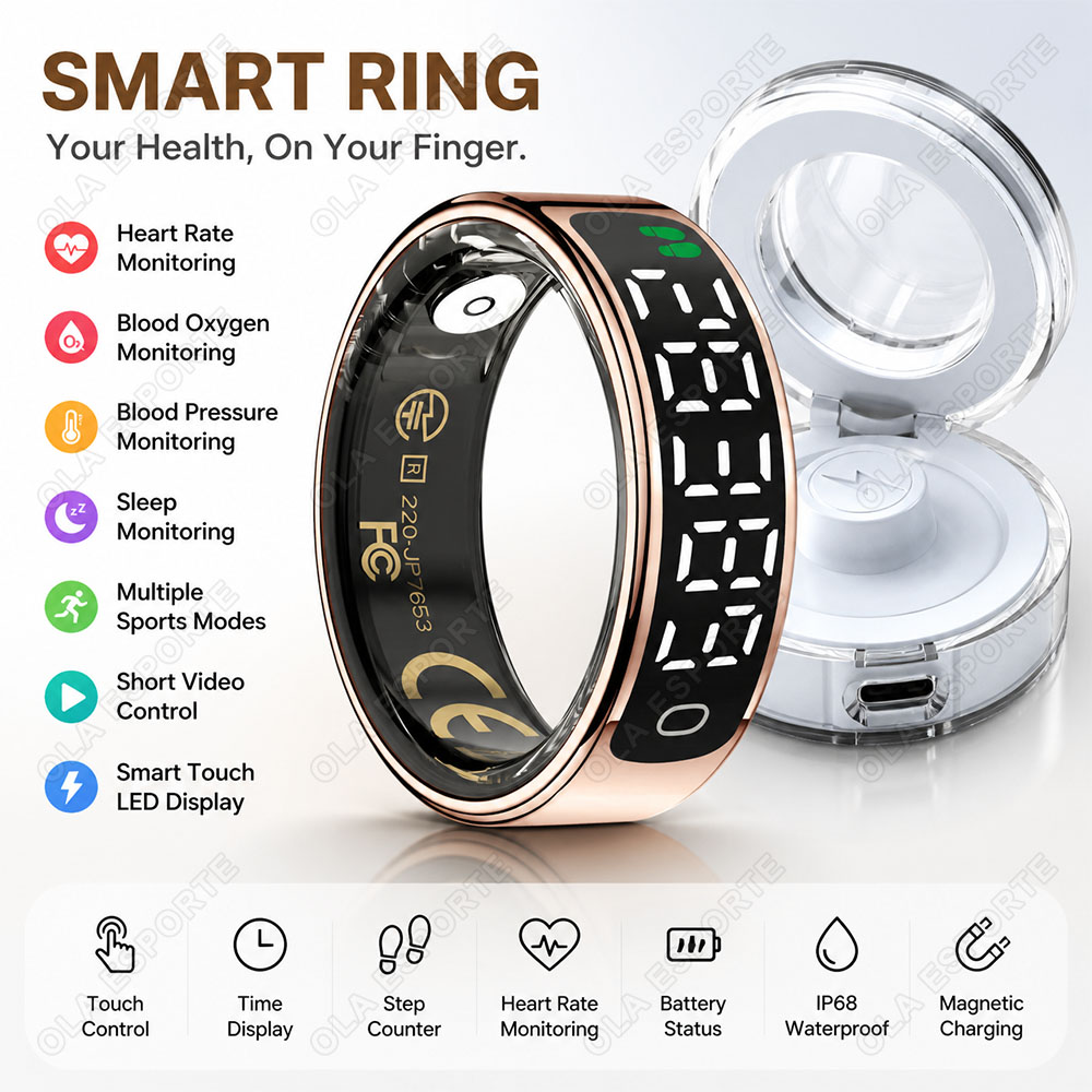 Health Monitors - Intelligenter Ring mit Ladestation, Herzfrequenz-, Sauerstoff-
